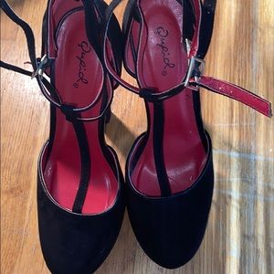 platform all black block heels